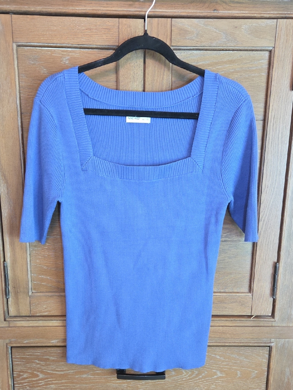Nine West Ribbed Square-Neck Knit Sweater - Periwinkle